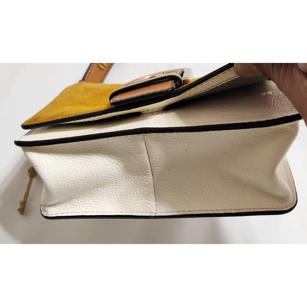 FOSSIL Wiley Bag Crossbody Purse Suede Colorblock Leather Buckle w Key EUC - Picture 5 of 11